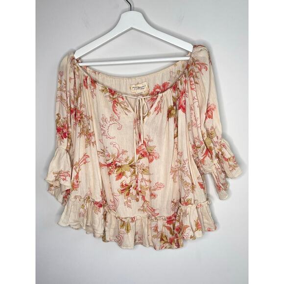 Denim & Supply Ralph Lauren Natural Floral Print Boho Off the Shoulder Top L - Picture 2 of 7